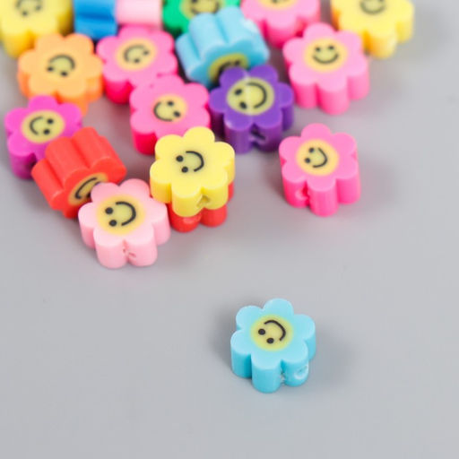 Цена за 6 шт. Бусины для творчества PVC Цветочек-смайл, цветные, набор 20 шт., 1?1?1 см