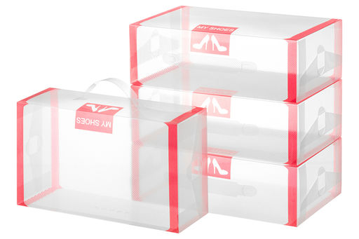 Набор 4 коробок для хранения женской обуви 30*18*10 см Красная кайма складные, с ручкой.. - El casa фото 3