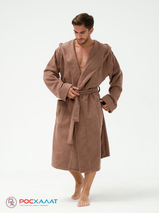 Мужской махровый халат с капюшоном коричневый МЗ-05 (118)