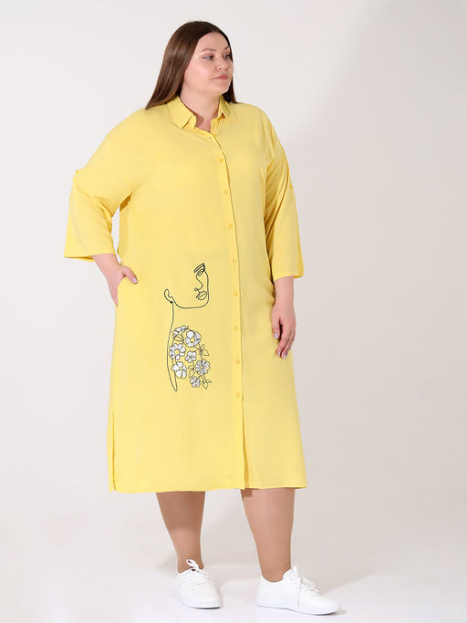 Платье-рубашка горчичного цвета летнее повседневное - Almond фото 4