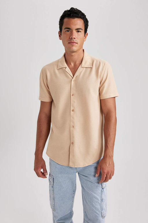Рубашка приталенного кроя с коротким рукавом - Defacto фото 4
