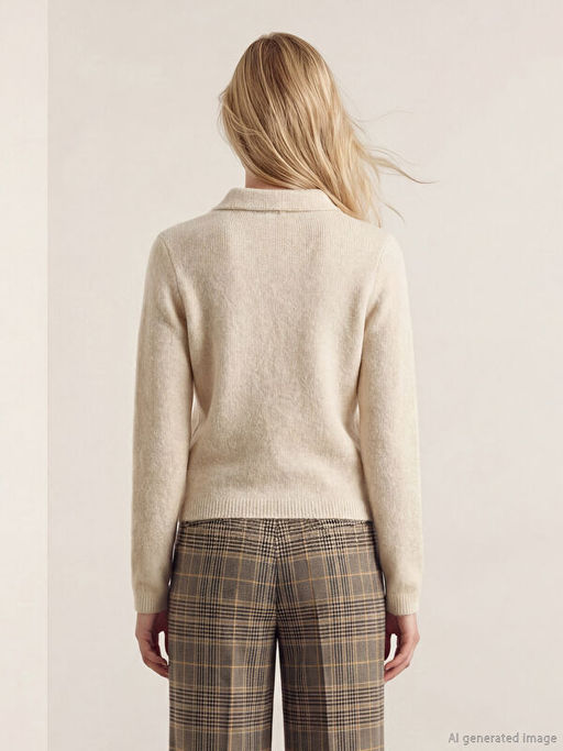 Polo Yaka Y?n Kar???ml? Kad?n Triko Kazak