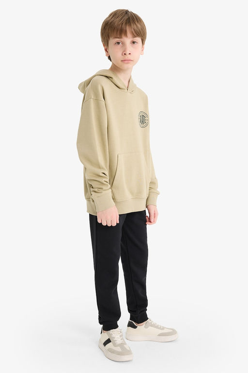 Regular F_t Kap__onlu Pamuklu Bask_l_ Okul Sweatshirt Erkek _ocuk - Defacto фото 2