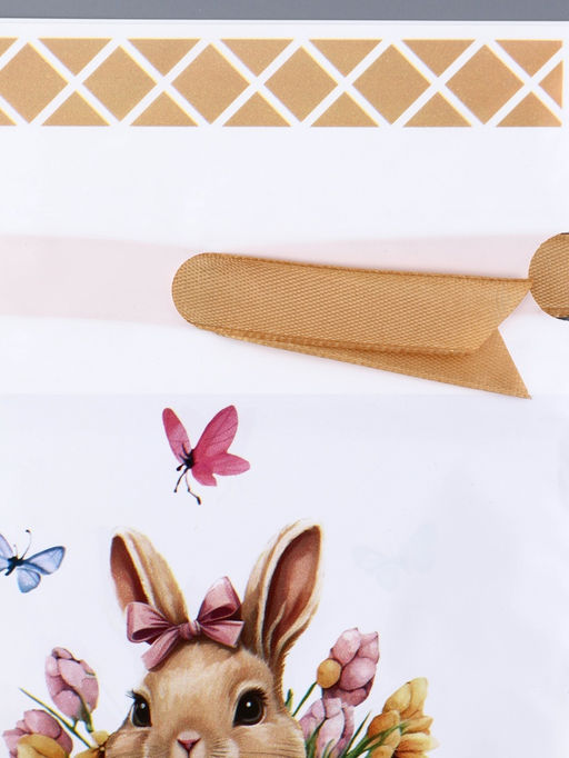 Цена за 50 шт. Пакет полиэтиленовый подарочный «Заяц с цветами», с завязками, 15×23 см МИКС