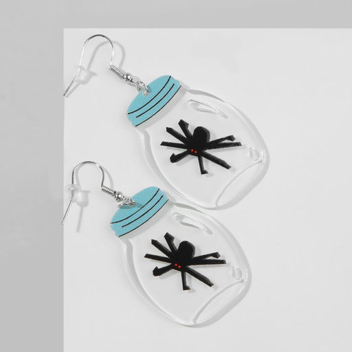 Серьги акрил Пауки в банках, цвет чёрно-голубой в серебре - Queen fair фото 4
