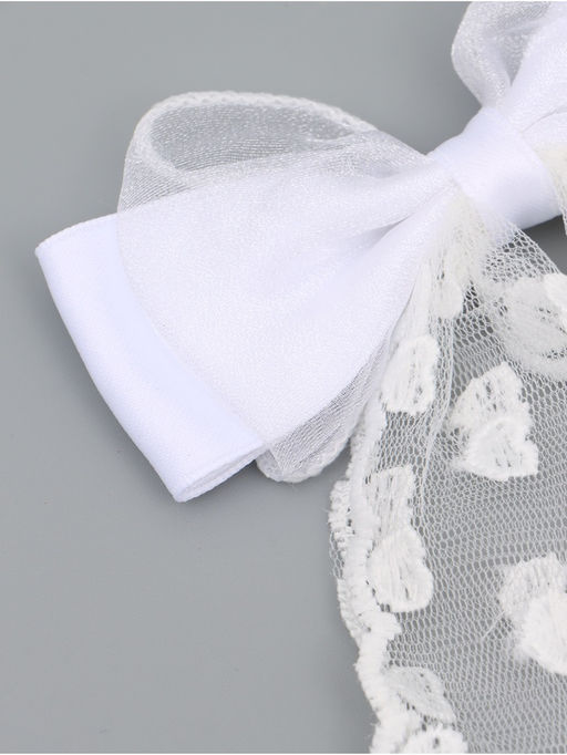 Бант для волос на заколке с лентами «Сердечки», белый, Принцессы