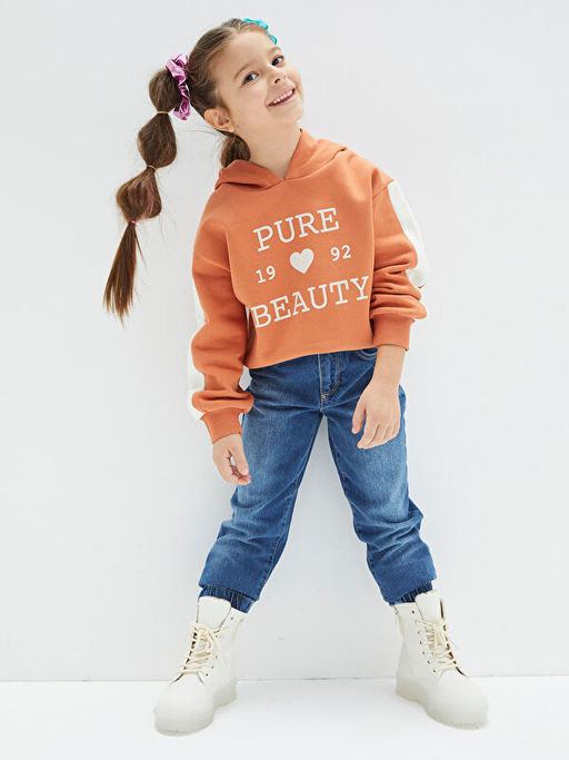 Kap??onlu Bask?l? Uzun Kollu K?z ?ocuk Sweatshirt - Waikiki фото 2