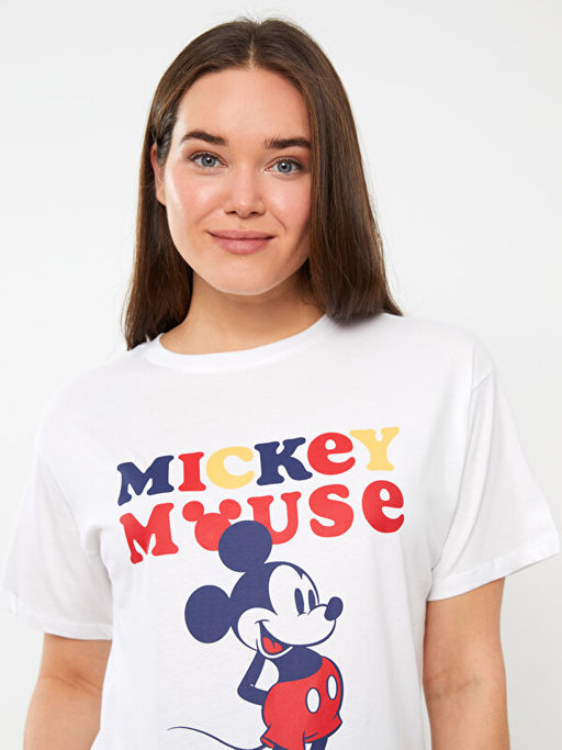 Bisiklet Yaka Mickey Mouse Bask?l? Hamile Ti??rt