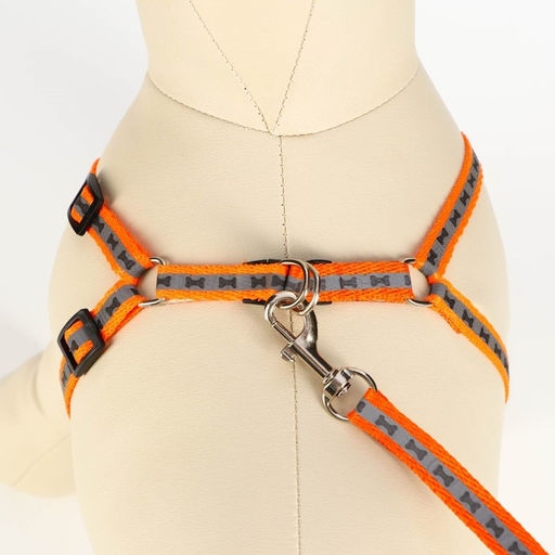 Комплект светоотражающий Косточки, ошейник 120 х 1 см, ОШ 24-40 см, ОГ 24-40 см оранжевый - Пижон фото 5