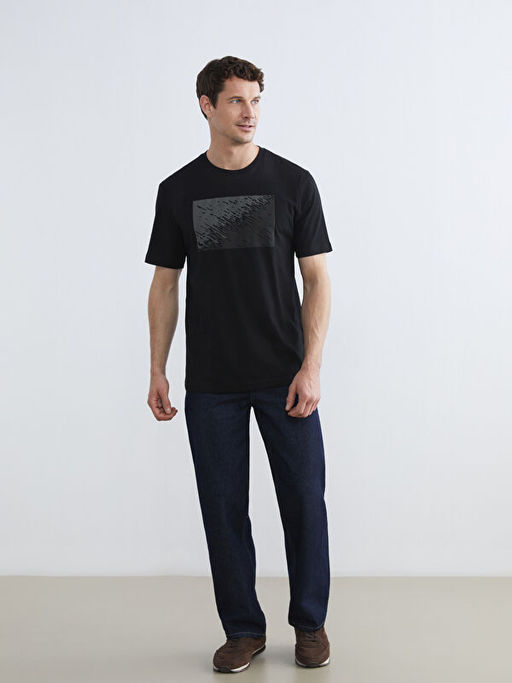 Bisiklet Yaka Bask?l? Penye Erkek Ti??rt