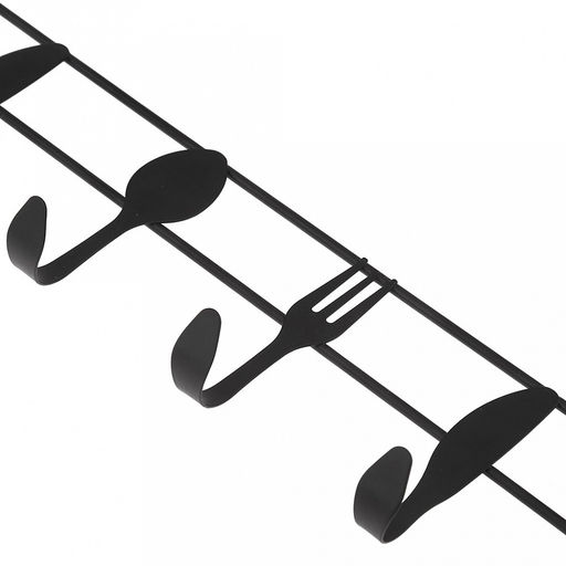 Вешалка-планка металлическая, окрашенная 8 крючков, "Кухня" 47х3,5х7,8см, цвет - черный матовый (Китай)