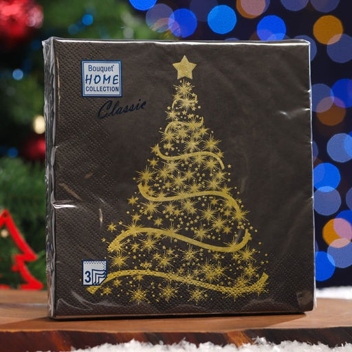 Цена за 3 шт. Салфетки новогодние бумажные Home Classic Волшебная ель на черном, 3 слоя, 33?33 см, 20 шт.