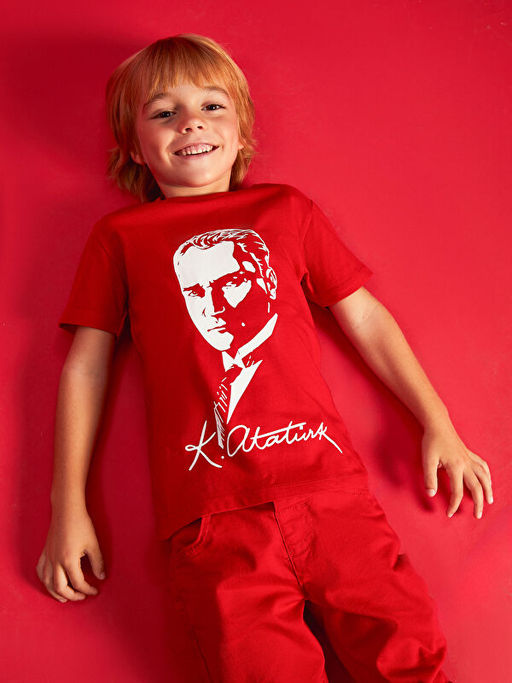 Bisiklet Yaka Atat?rk Bask?l? Erkek Bebek Ti??rt - Waikiki фото 5