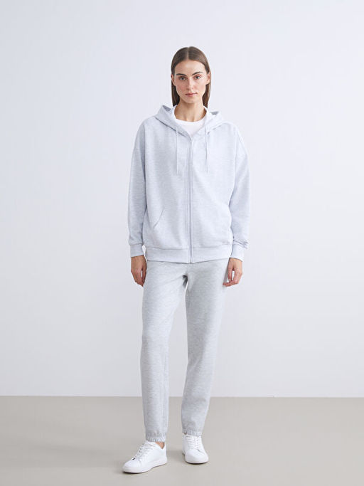 Kap??onlu Oversize Kad?n Kal?n Fermuarl? Sweatshirt