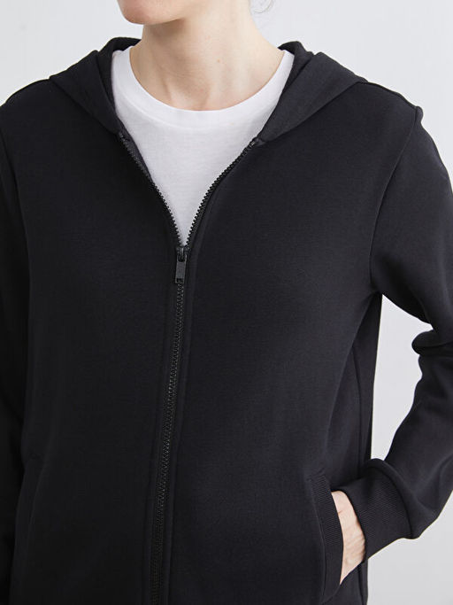 Kap??onlu Kad?n Kal?n Fermuarl? Sweatshirt