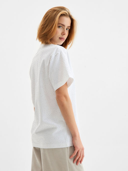 Футболка со стразами женская MIST, белая, размер M