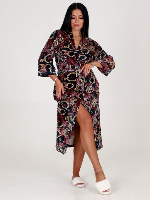 Х-1 велюр ЖЕНСКИЙ ХАЛАТ (Цветы) - А-дина фото 5