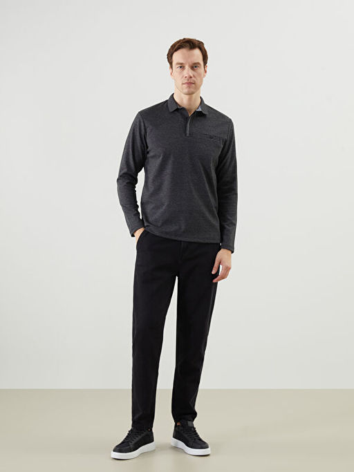 Polo Yaka Uzun Kollu Erkek Sweatshirt