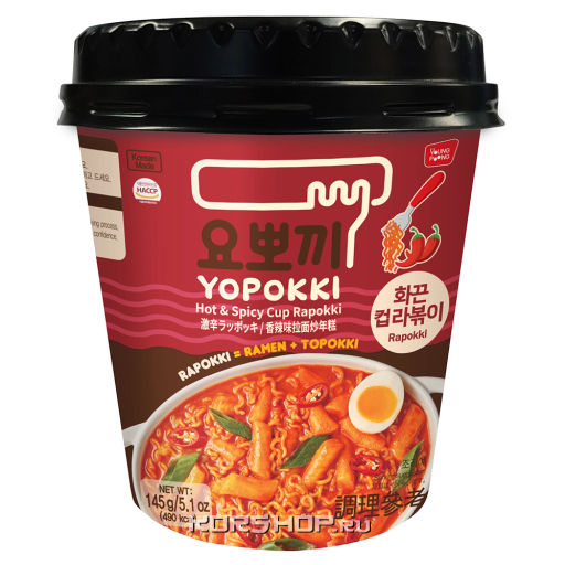 Рисовые клецки с лапшой (рапокки) в остром пряном соусе Yopokki, Корея, 145 г Акция