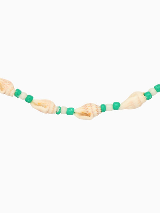 Браслет на ногу, анклет, длина 20 см, белый, зелёный