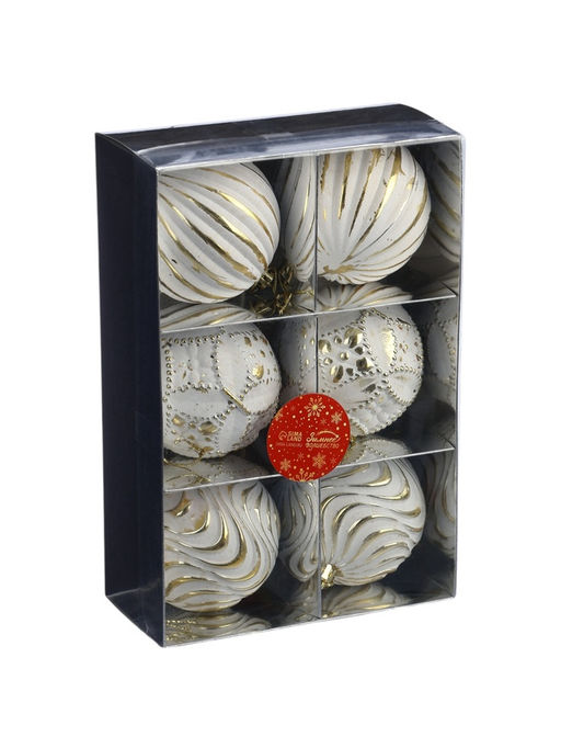 Ёлочные шары новогодние Вестон, набор 6 шт., d=8 см, винтаж, бело-золотой - Simaland фото 6