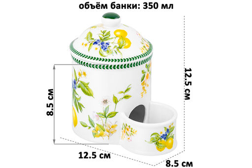 Банка д/соли 12,5*8,5*12,5 см 350 мл Лимоны с крышкой + деревянная ложка, NEW BONE CHINA - Elan gallery фото 2