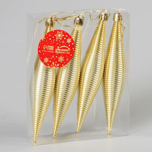 Цена за 2 шт. Ёлочные игрушки 4 шт. «Морозец», 3×14.5 см, золото