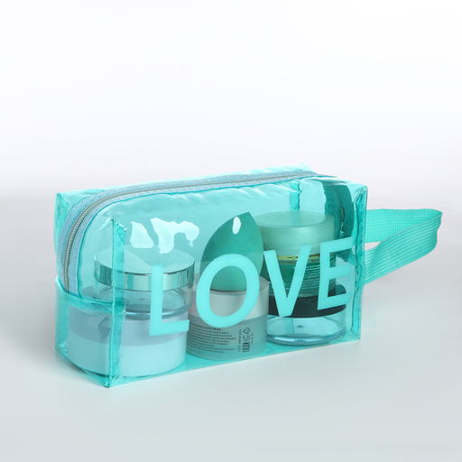 Косметичка ПВХ L-б/н LOVE, 19*8*11, отд на молнии, зеленый - Simaland фото 4