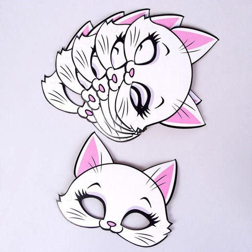 УЦЕНКА Набор бумажной посуды c масками «Кошечка», 6 тарелок, 6 стаканов, 6 масок