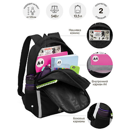 RB-651-2 Рюкзак школьный с картхолдером на держателе - Grizzly фото 12