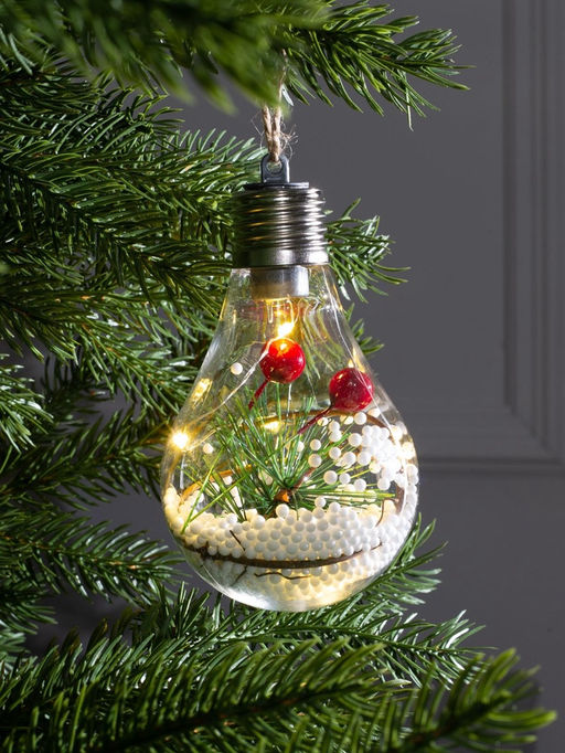 Ёлочный шар Еловая ветка, 5 LED, от батареек, свечение тёплое белое