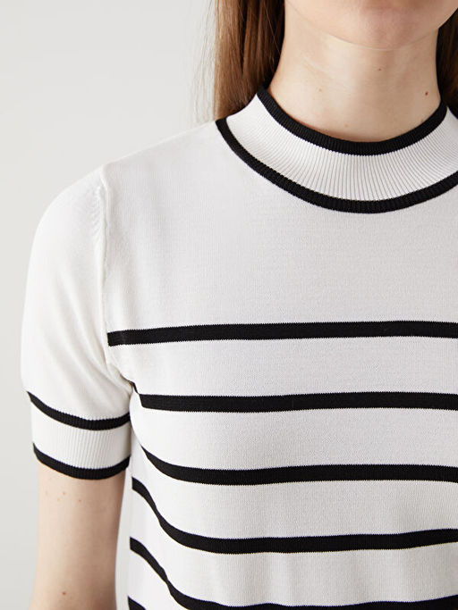 Dik Yaka ?izgili Kad?n Triko Kazak