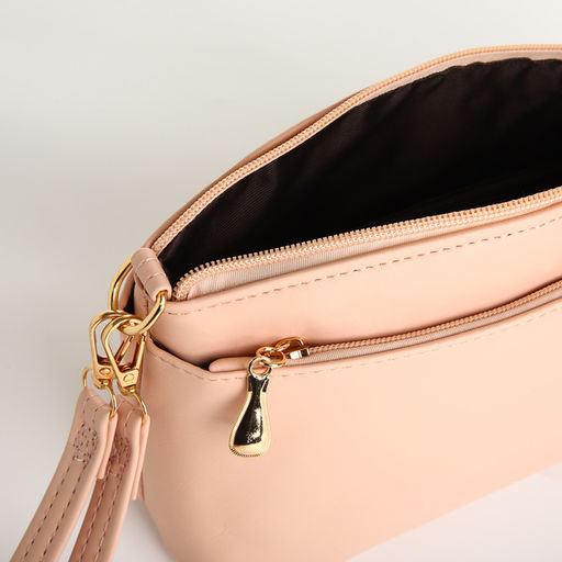 Сумка женская кросс-боди на молнии, 23×9×15 см, пудровая