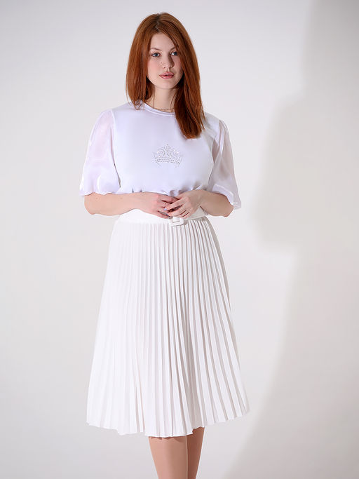 Плиссированная юбка женская больших размеров офисная - Almond фото 19