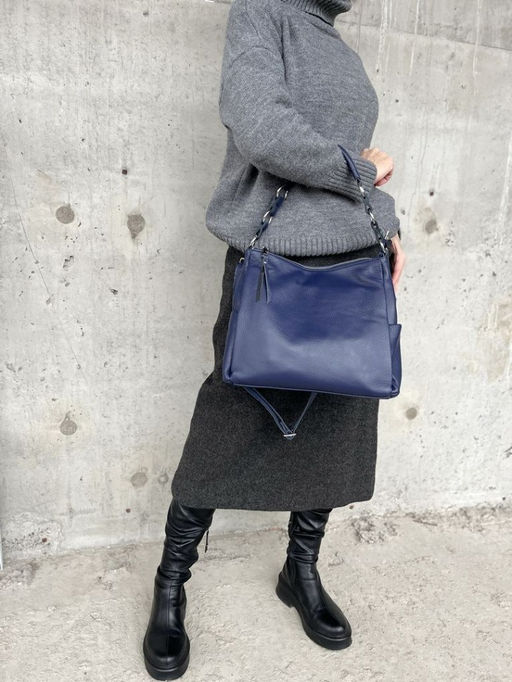 Женская кожаная сумка хобо 8919-9 Дарк Блу - Sergio valentini фото 6