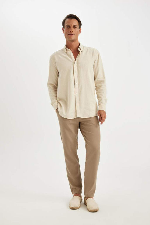 Хлопковая рубашка с длинными рукавами и воротником-поло Relax Fit - Defacto фото 2