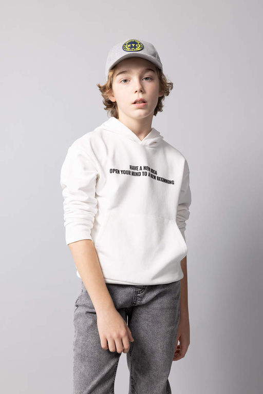 Толстовка оверсайз с капюшоном и принтом для мальчиков - Defacto фото 2