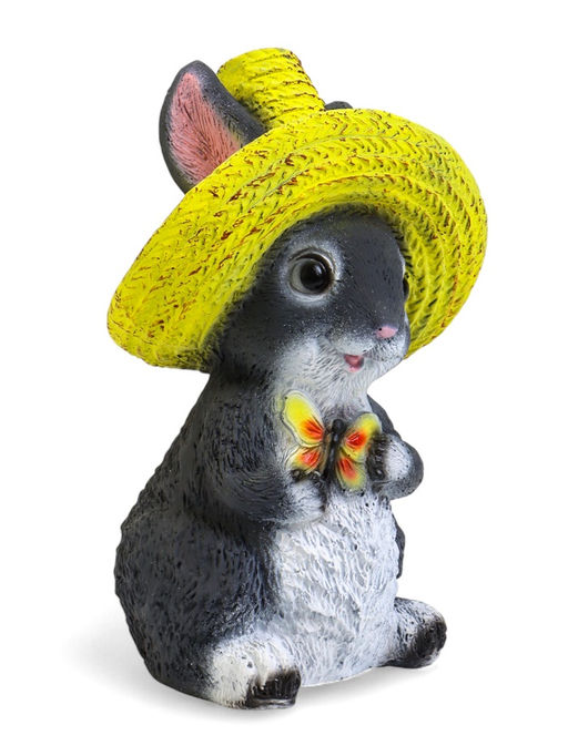 Садовая фигура из полистоуна Зайка в соломенной шляпе с бабочкой, 19?12?14 см, МИКС