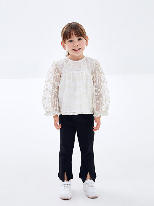 Bisiklet Yaka Uzun Kollu K?z Bebek Bluz ve Tayt Pantolon 2li