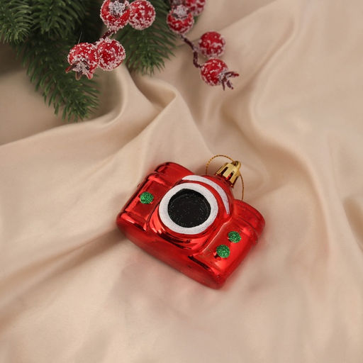 Цена за 2 шт. Ёлочные игрушки 2 шт. Зимнее волшебство. Фотоаппарат пластик, 6.56 см, красный  фото 2