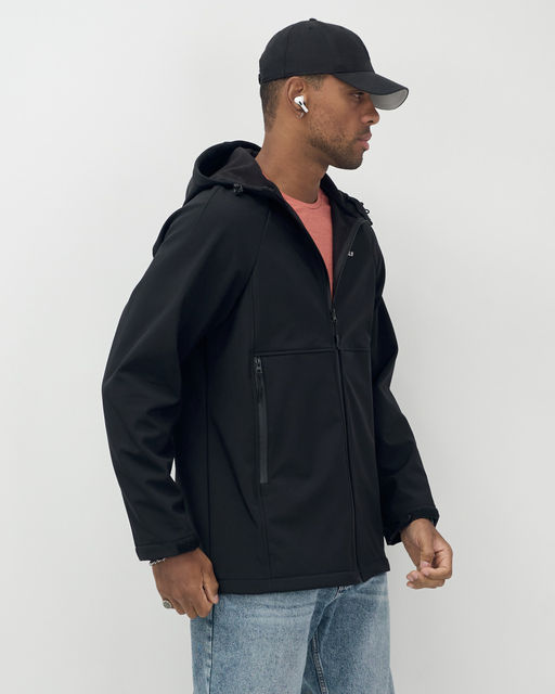 Ветровка спортивная мужская с капюшоном softshell черного цвета 9563Ch - Mtforce фото 10