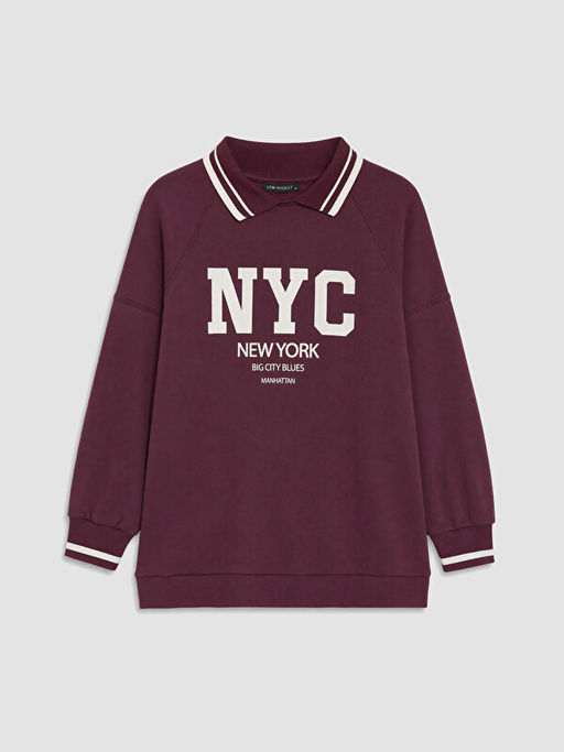 Polo Yaka Oversize Kad?n Sweatshirt Tunik