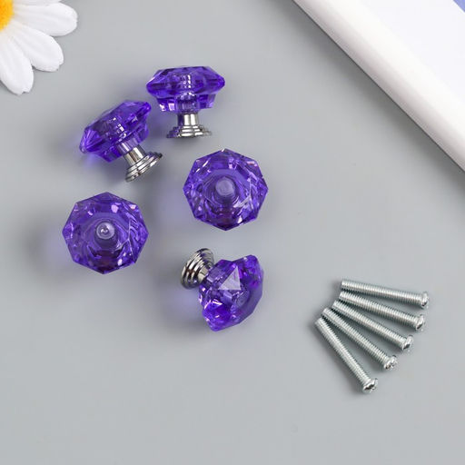 Цена за 5 шт. Ручка для шкатулки металл Кристалл фиолетовый серебро 2,6х2,6х2,4 см - Арт узор фото 4