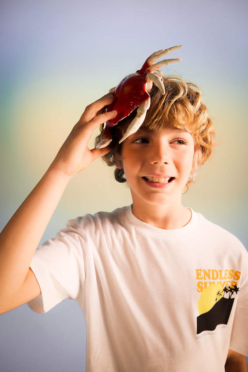 Футболка оверсайз с круглым вырезом и пышным принтом для мальчиков с короткими рукавами - Defacto фото 3