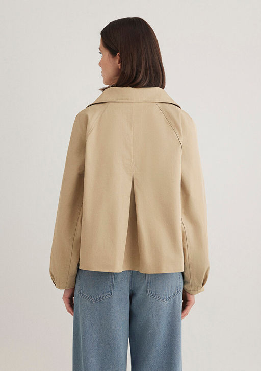 Dik Yaka Bej Ceket - Mavi фото 5