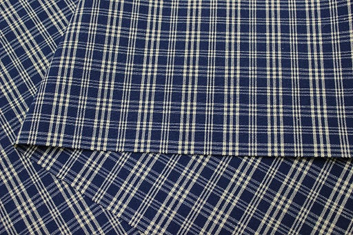 Мерный лоскут(ткань в отрезах) - Пестрядь этнографическая под домоткань "Белая клетка на темно-синем