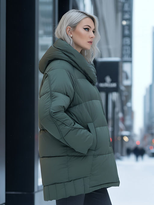 Куртка зимняя женская с капюшоном модная цвета хаки 7651Kh - Visdeer фото 19