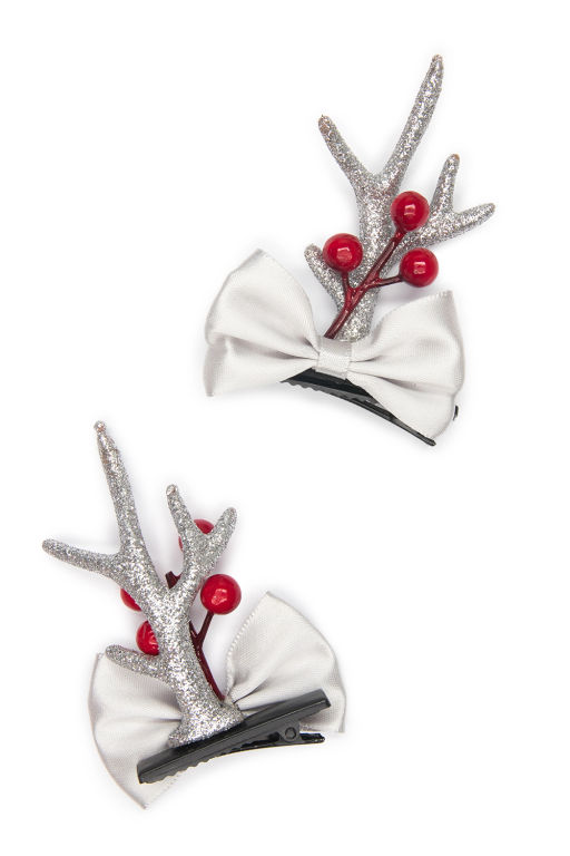 Новогодние заколки Рожки (1 пара) SF-7562, серебро №13 - Больше подарков фото 3