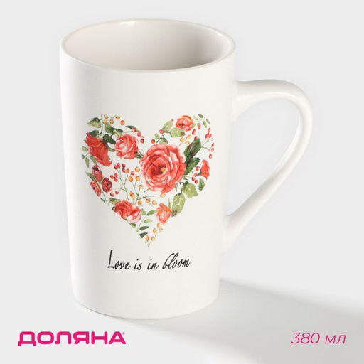 Кружка Доляна Цветение любви, 380 мл, фарфор, белая