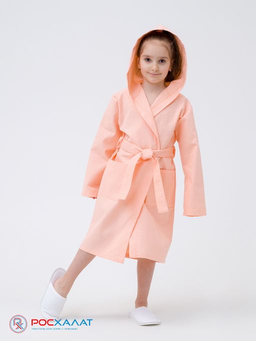 Детский вафельный халат с капюшоном нежно-персиковый В-07 (17) - Росхалат фото 4